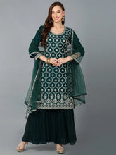 Women Silk Blend Abstract Embroidered Kurta